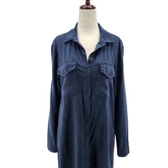 Cloth & Stone Womens Small Dress Frayed Roll Tab Sleeve Midi Shirt Dress Blue - Picture 5 of 12